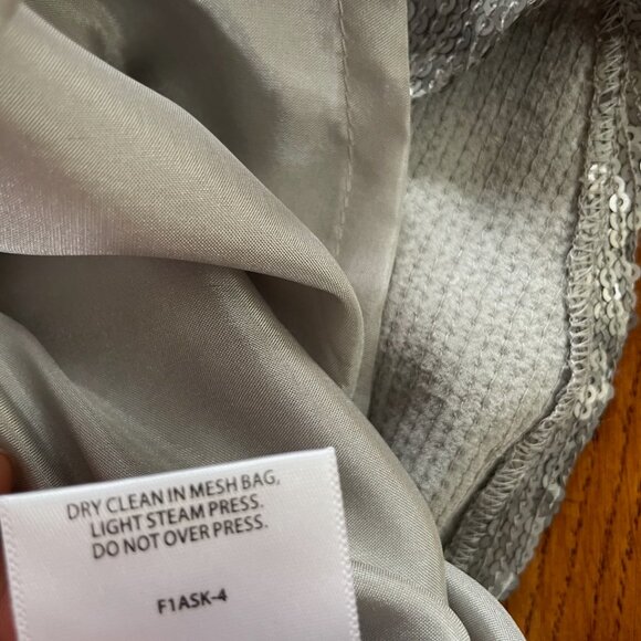 Grey/silver Eileen Fisher sequined silk top, size large - Picture 6 of 6